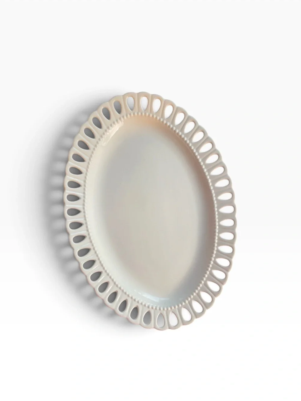 Godinger Regal Cream White Pierced Oval Serving Platter 14.5” | Cottagecore